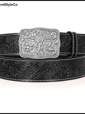 Western Leather Belt with Interchangeable Buckle for Women Men Cowgirl Cowboy